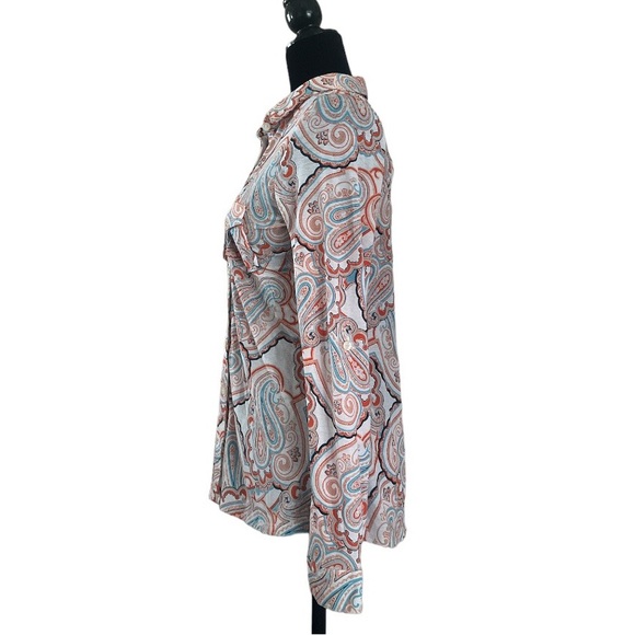 NWOT DNA Couture Women Top Size M Orange Paisley Collared Retro Colorful Blouse - Picture 2 of 5
